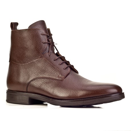 Men Brown Genuine Leather Zipper Clousure Casual Boots