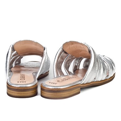 Genuine Leather Silver Women Slippers