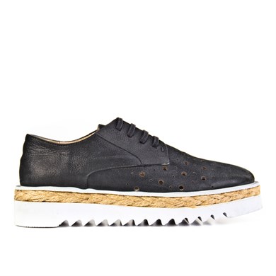 Genuine Leather Black Lace Up WoCasual Shoes