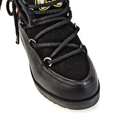 Genuine Leather Black Suede Lace Up Women Boots