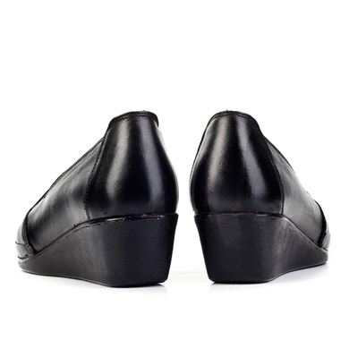 Women Black Genuine Leather Slip On Casual Shoes
