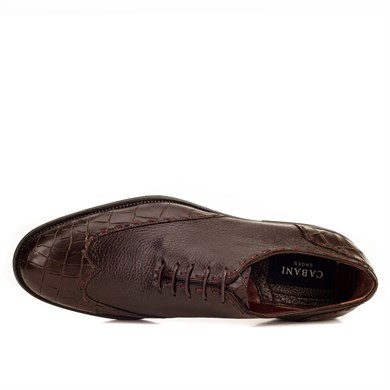 Cabani Özel Tasarım Croco Baskılı Geyik Derisi Esnek Tabanlı Klasik Erkek Ayakkabı 7158 Kahve