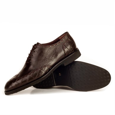 Cabani Özel Tasarım Croco Baskılı Geyik Derisi Esnek Tabanlı Klasik Erkek Ayakkabı 7158 Kahve