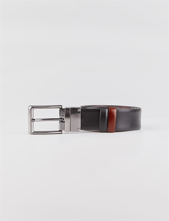 Men Black-Tan Genuine Leather Double Side Belt