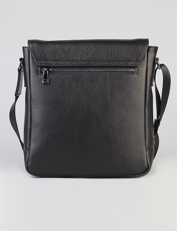 Neb Black Genuine Leather Postman Bag