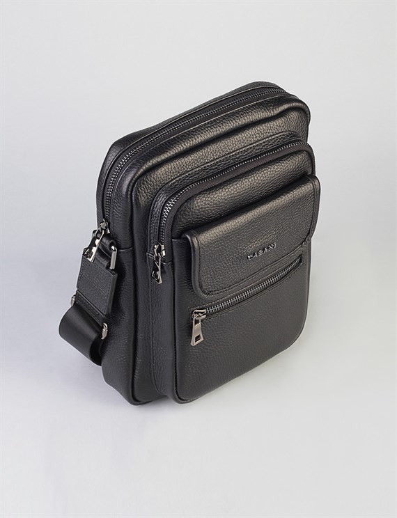 Men Black Genuine Leather Casual Bag