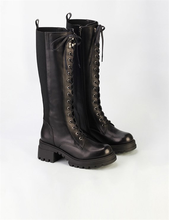 Women Black Genuine Leather Zipper Clousure Boots