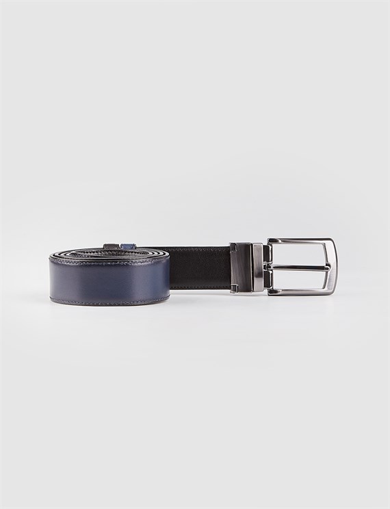 Men Black-Navy Blue Genuine Leather Double Side Belt