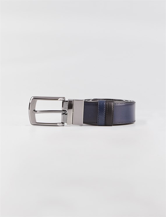 Men Black-Navy Blue Genuine Leather Double Side Belt