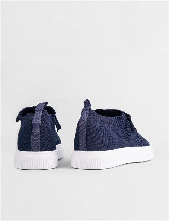 Men Navy Blue Knit Lace Up Sneakers