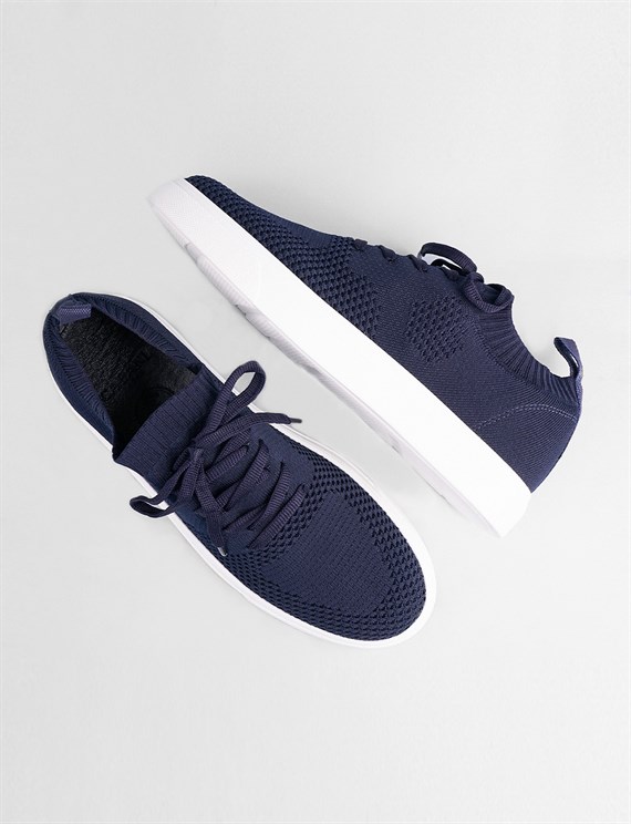 Men Navy Blue Knit Lace Up Sneakers